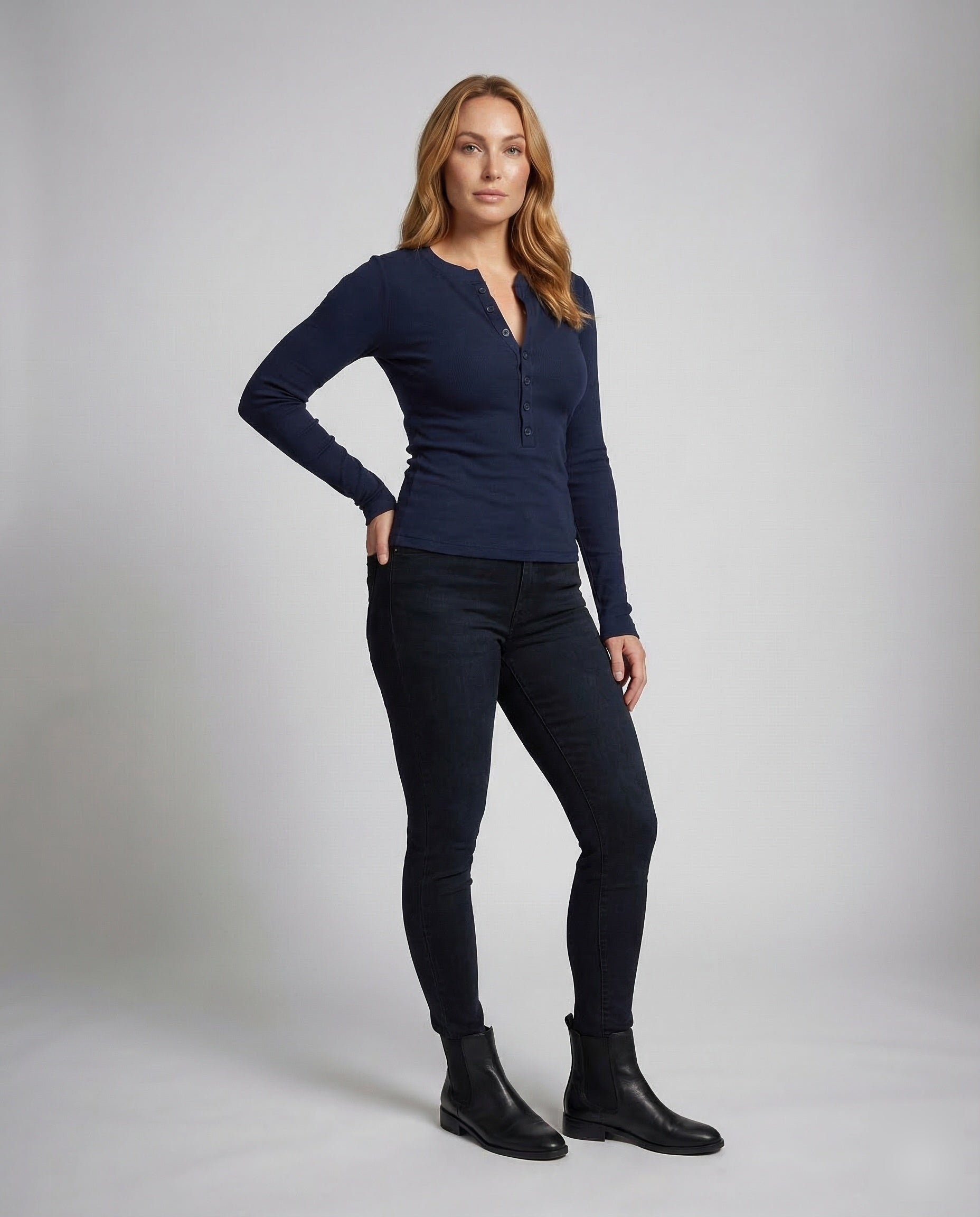 Damen Ripp Langarm Henleyshirt - Norvielle