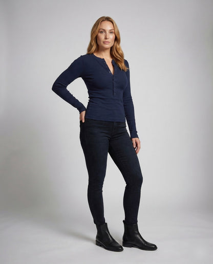Damen Ripp Langarm Henleyshirt - Norvielle