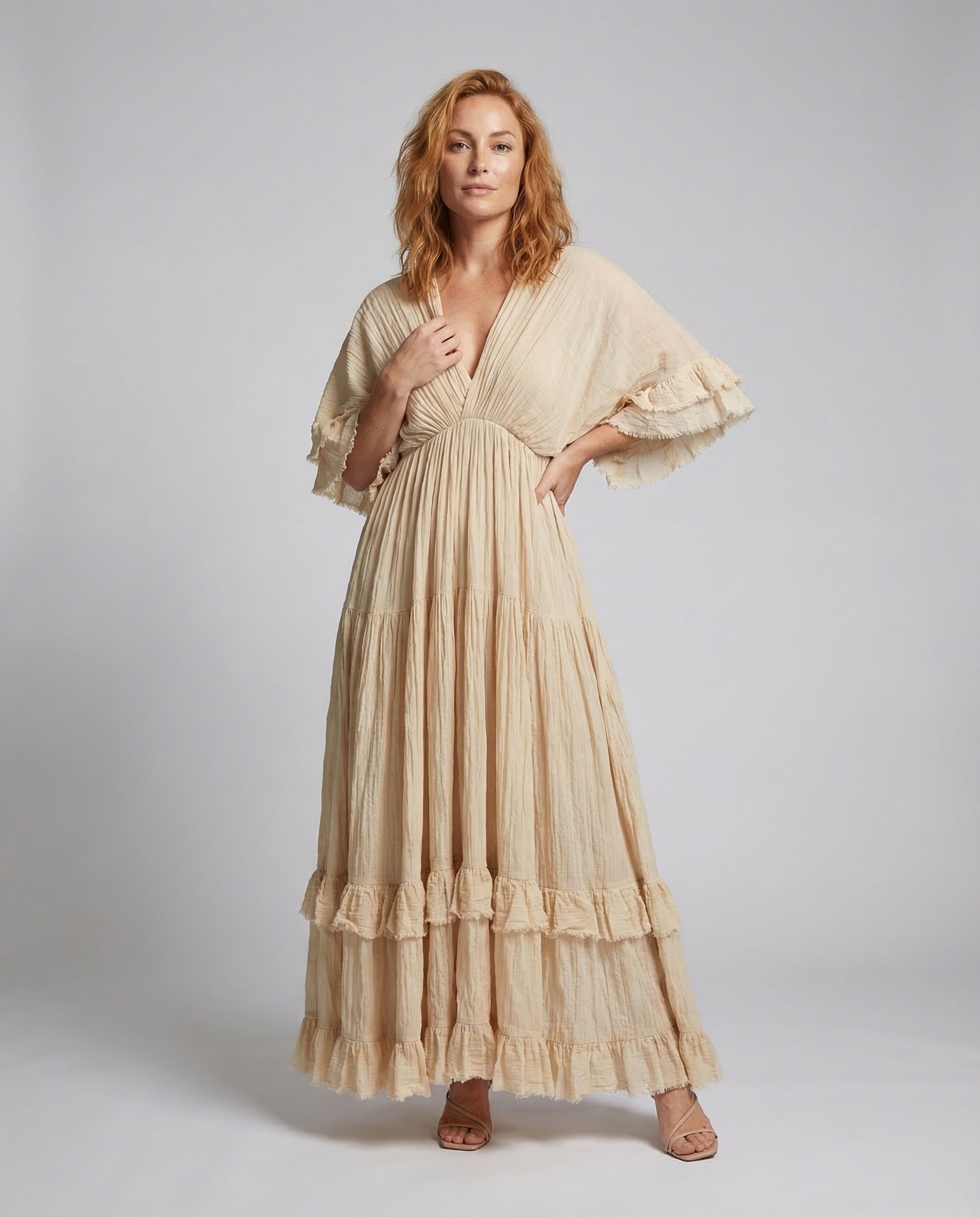 Damen Maxikleid Plissee Volant - Norvielle