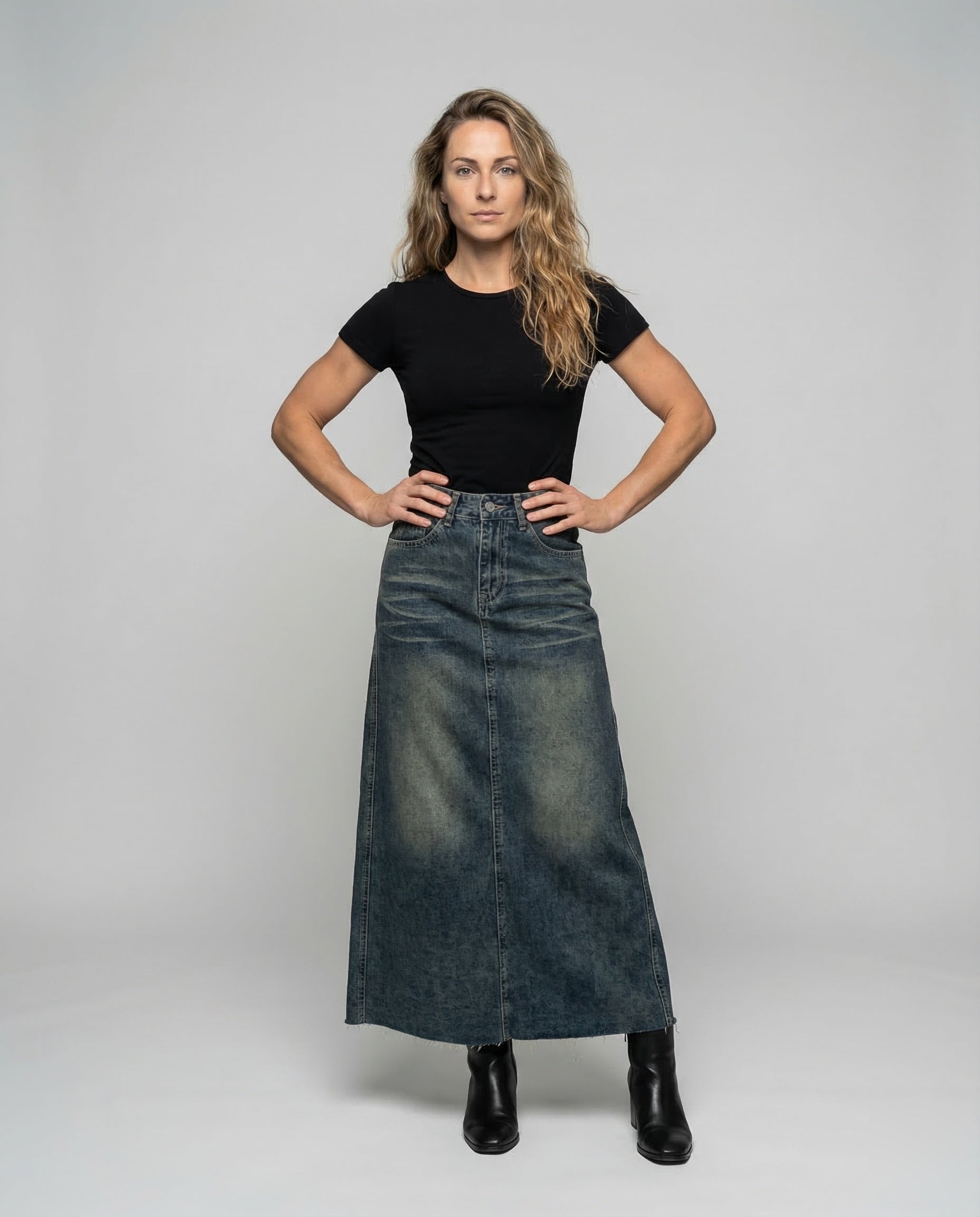 Damen Jeans Maxirock A-Linie - Norvielle