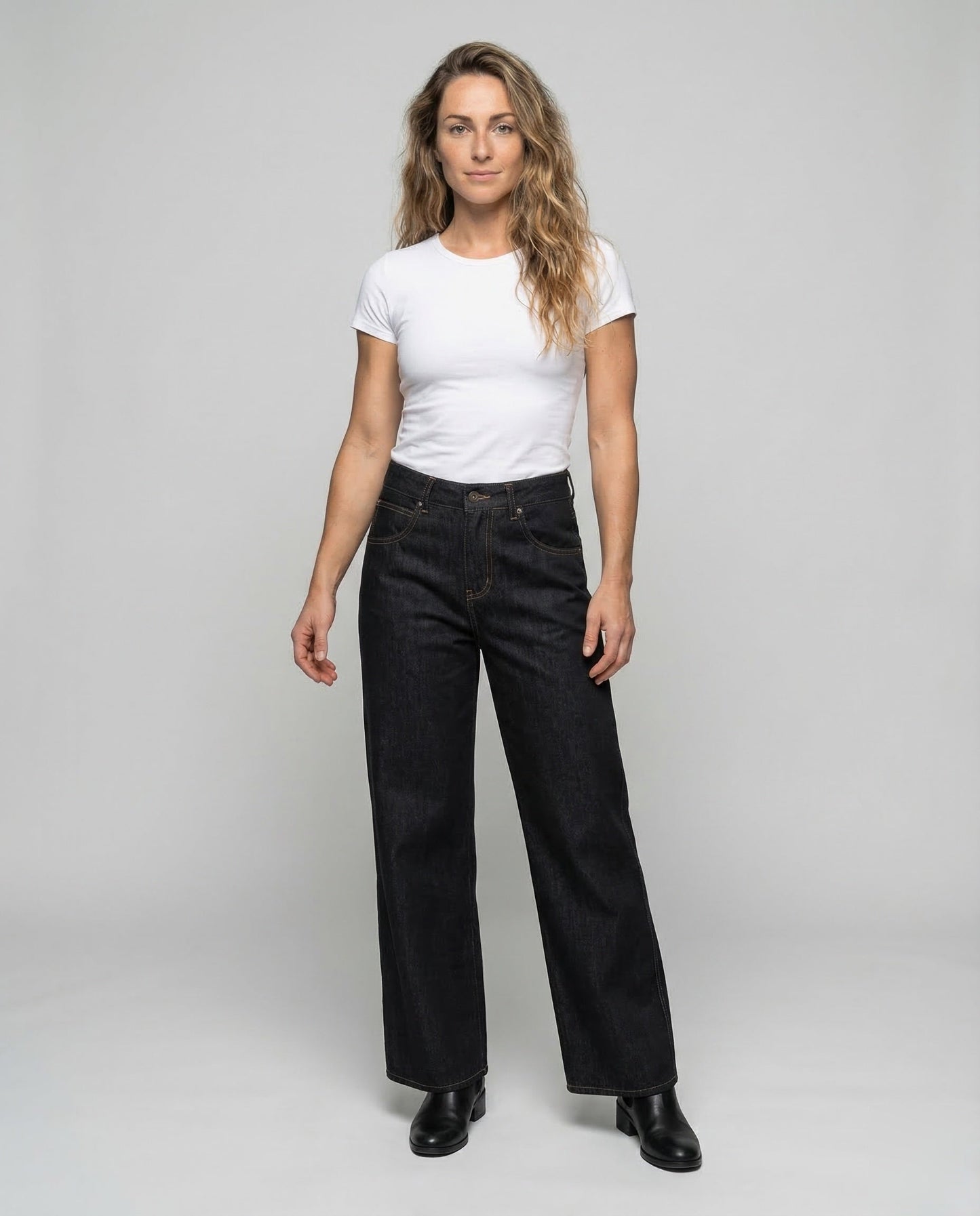 Damen Highwaist Jeans Weite Bein Schwarz - Norvielle