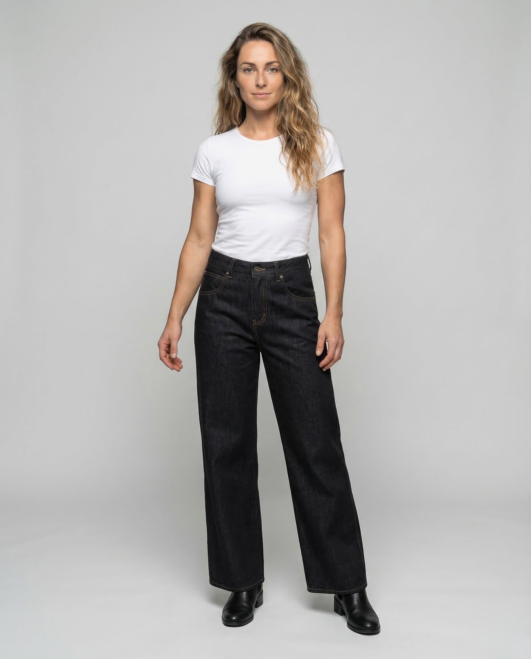 Damen Highwaist Jeans Weite Bein Schwarz - Norvielle