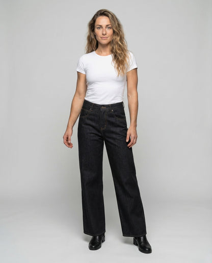 Damen Highwaist Jeans Weite Bein Schwarz - Norvielle