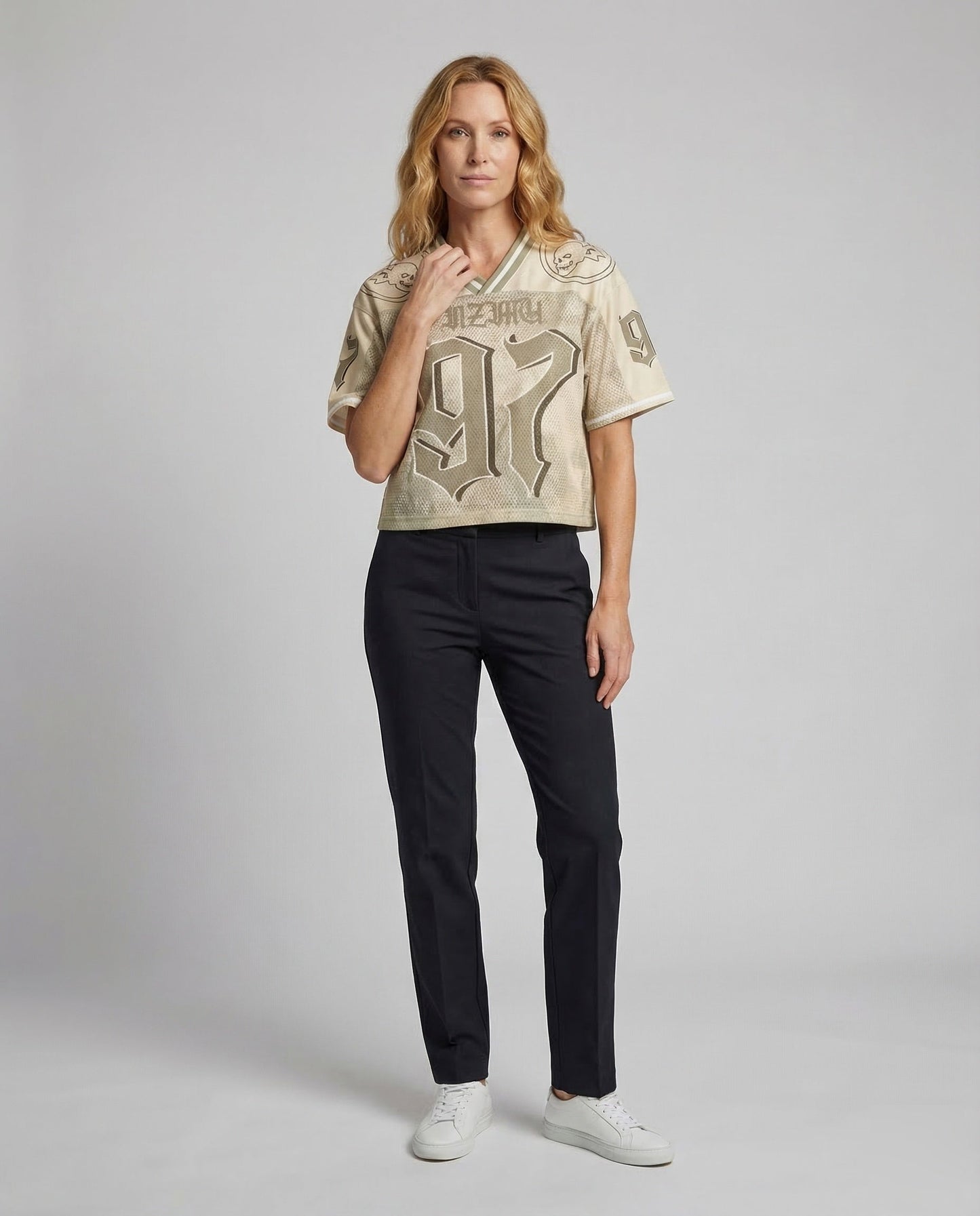 Damen Netztop Retro-Print - Norvielle