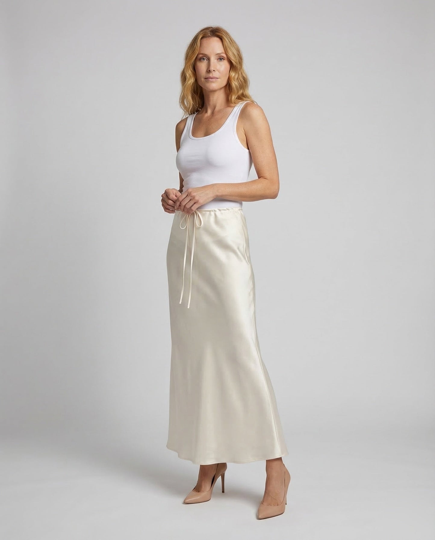 Damen Satin Maxirock Schräg - Norvielle