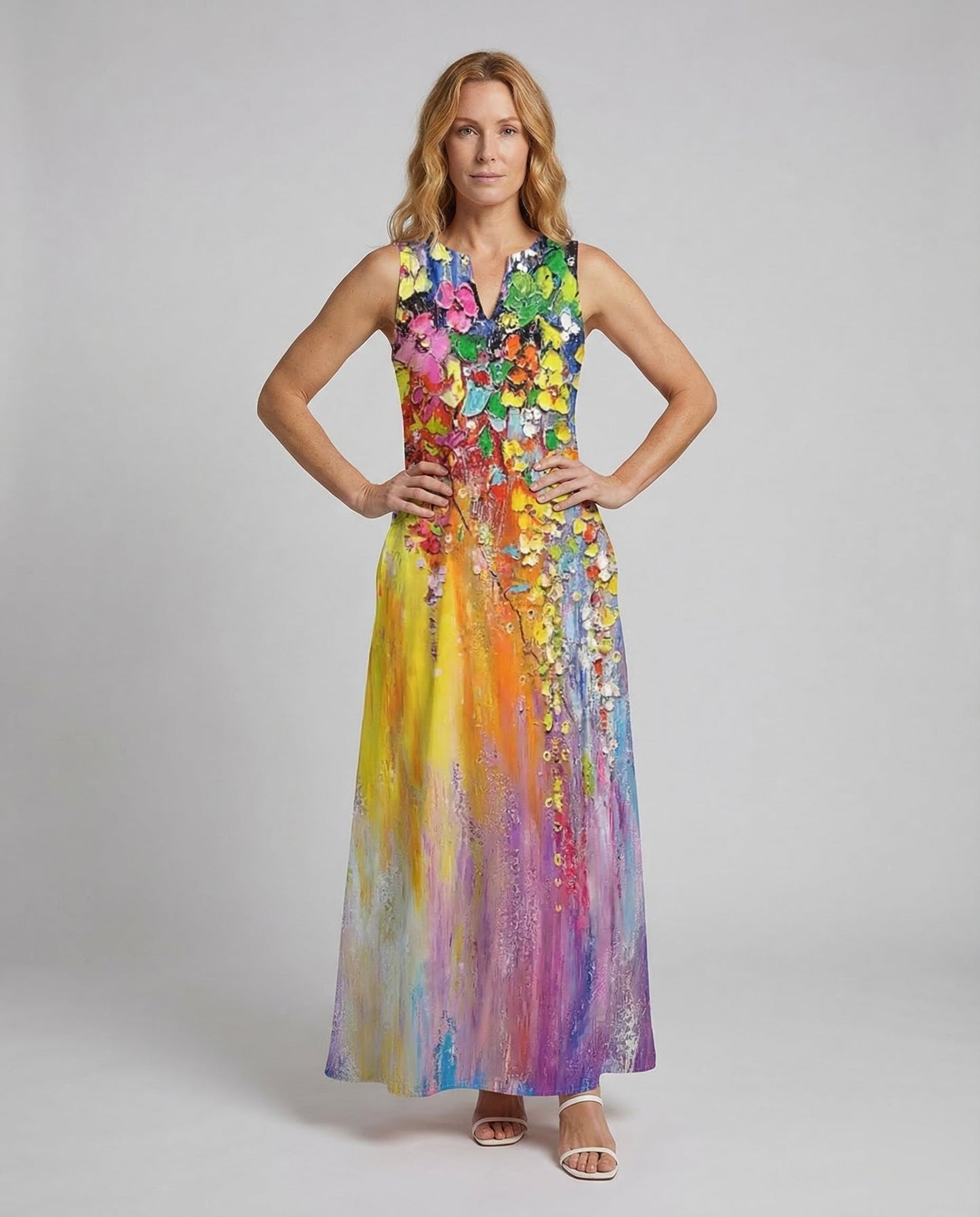 Damen Maxikleid A-Linie mit Print - Norvielle