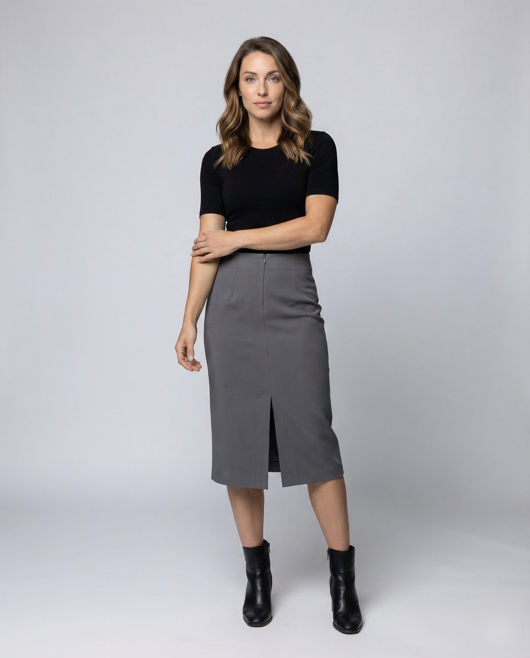Damen Midirock Bleistiftform Kellerfalte Schwarz - Norvielle