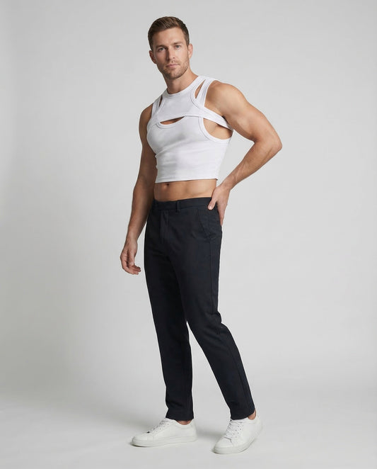 Herren Tanktop Cutout Baumwolle Schwarz - Norvielle