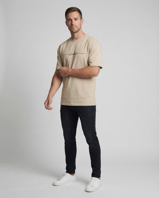 Herren T-Shirt Streifen Baumwolle Weiß/Schwarz - Norvielle