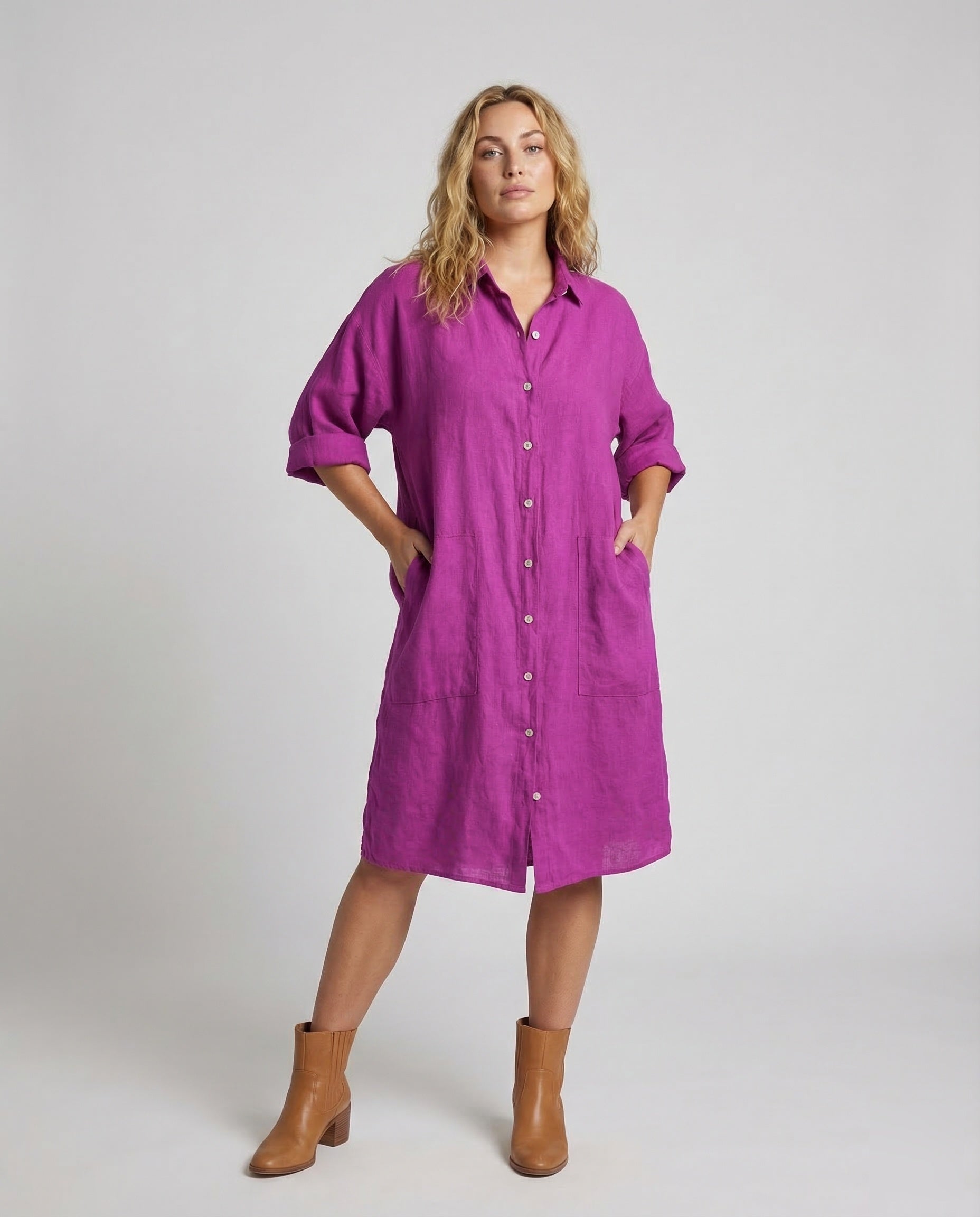 Damen A-Linien-Kleid Leinenmischung - Norvielle