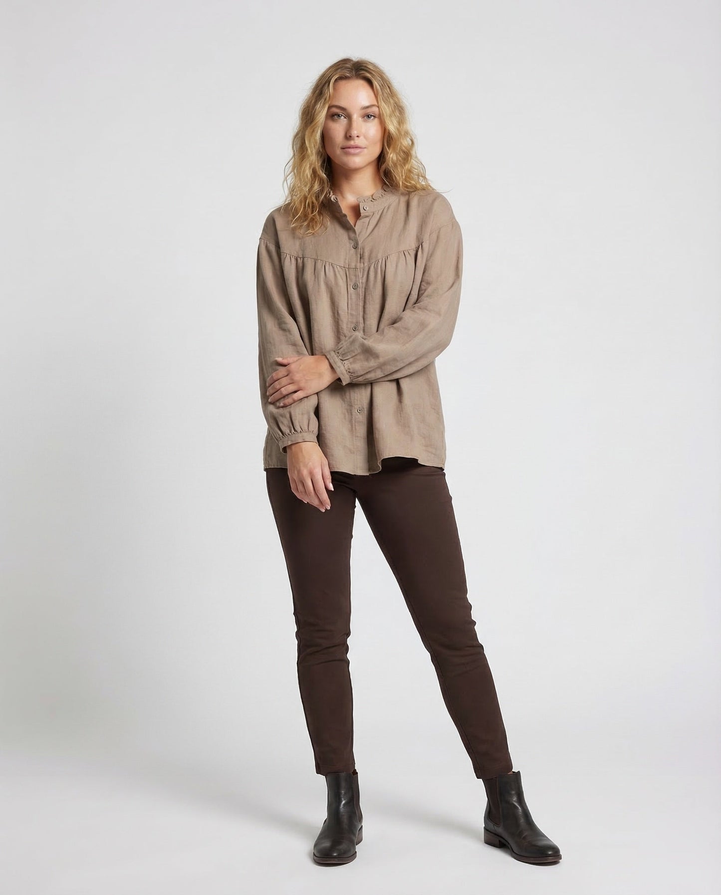 Damen Leinenbluse Vintage Look Volantkragen - Norvielle
