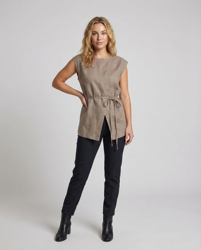 Damen Ärmellose Tunika Bluse mit Bindegürtel - Norvielle