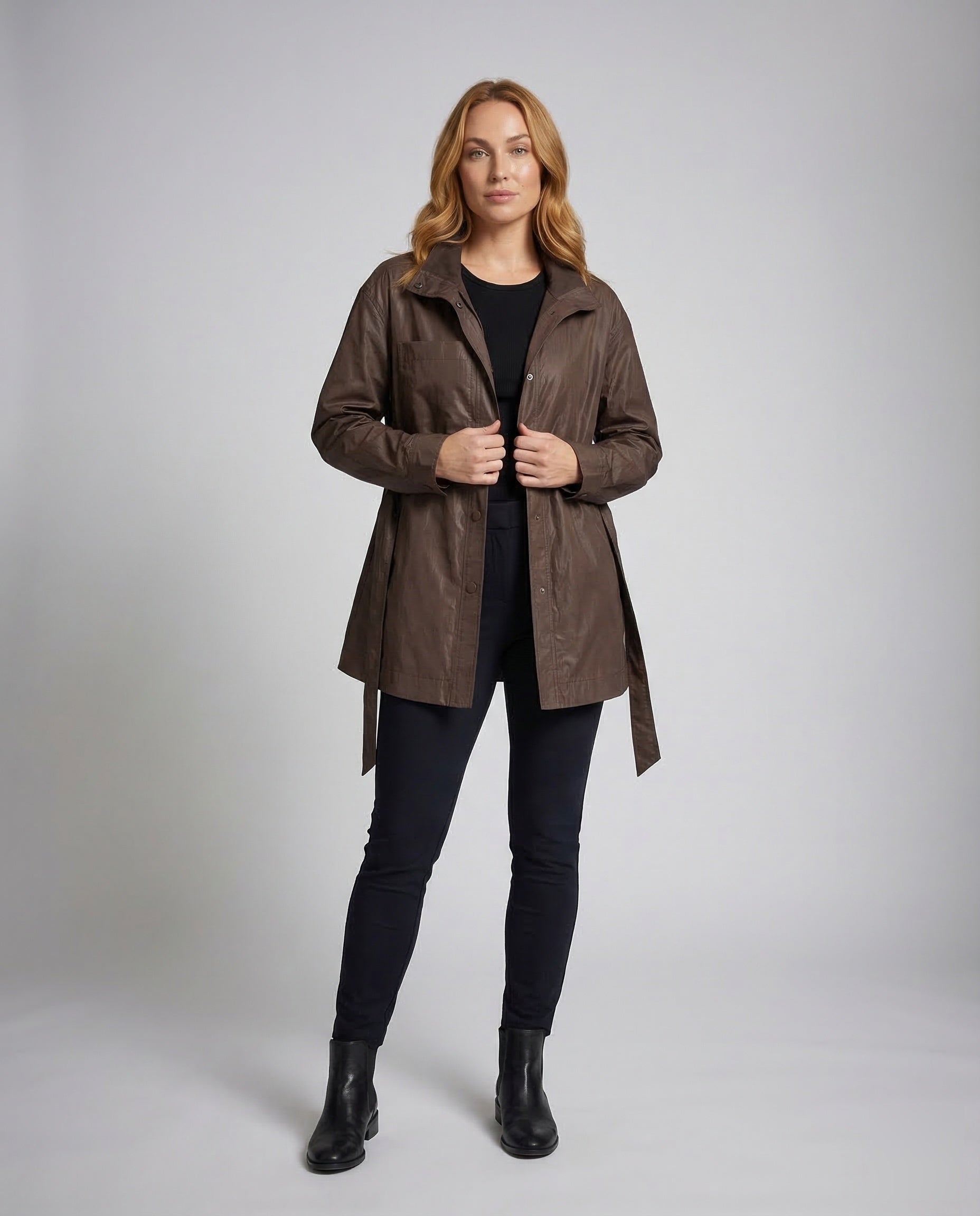 Damen Fieldjacke Beschichtet Mit Bindegürtel - Norvielle