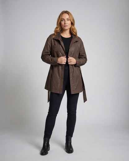 Damen Fieldjacke Beschichtet Mit Bindegürtel - Norvielle