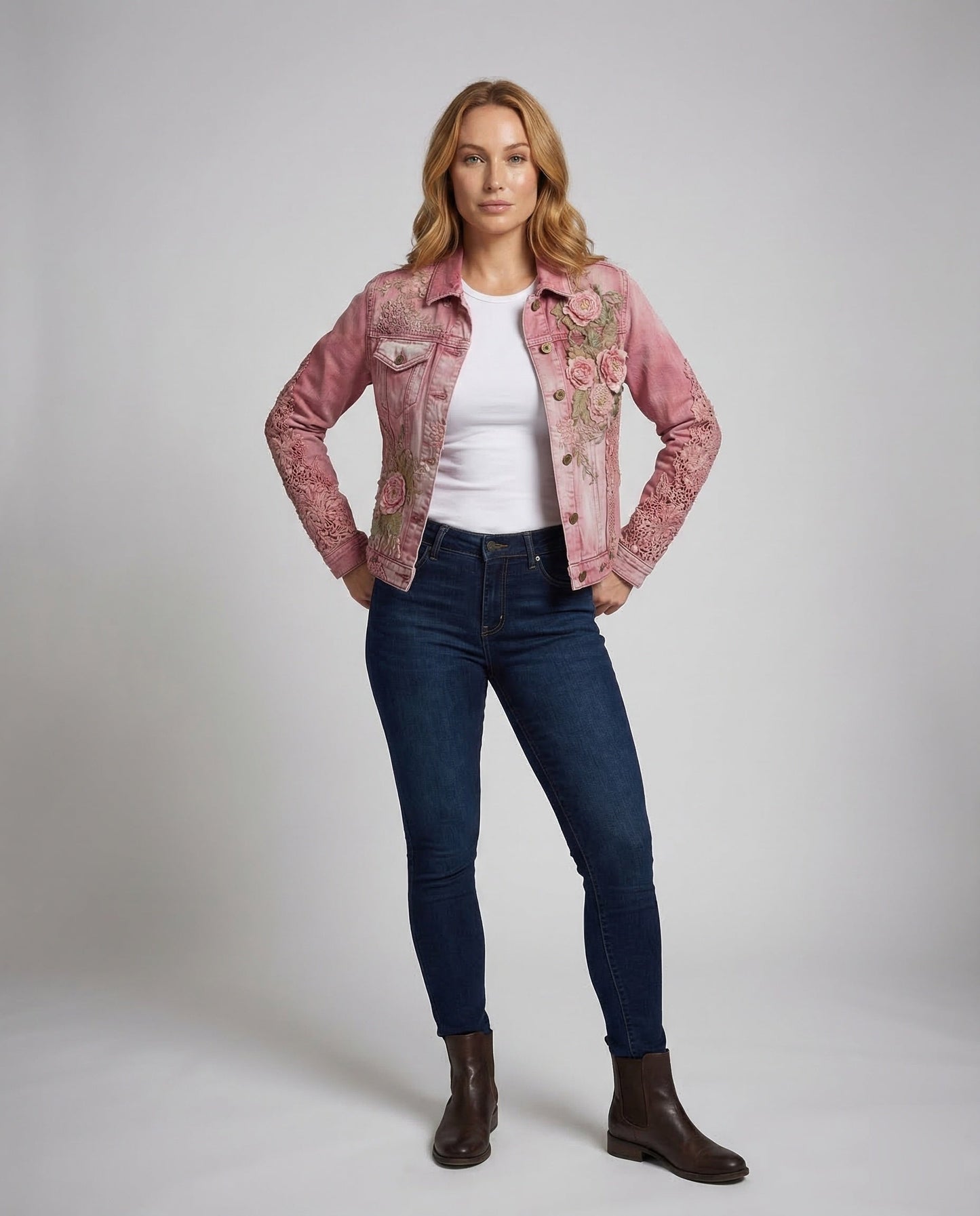 Damen Jeansjacke mit Blumenbestickung - Norvielle