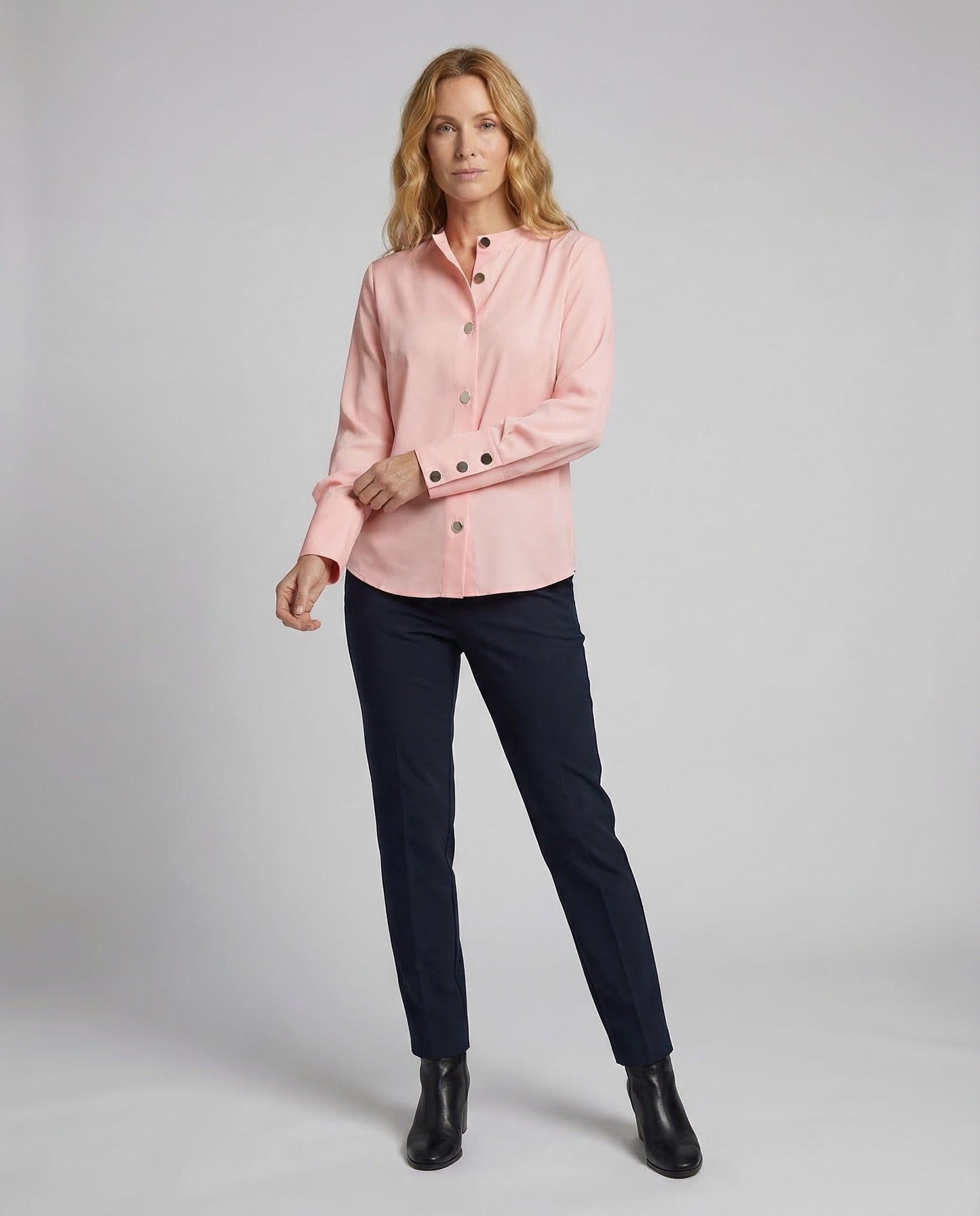 Damen Satinbluse Stehkragen Elegantes Design - Norvielle
