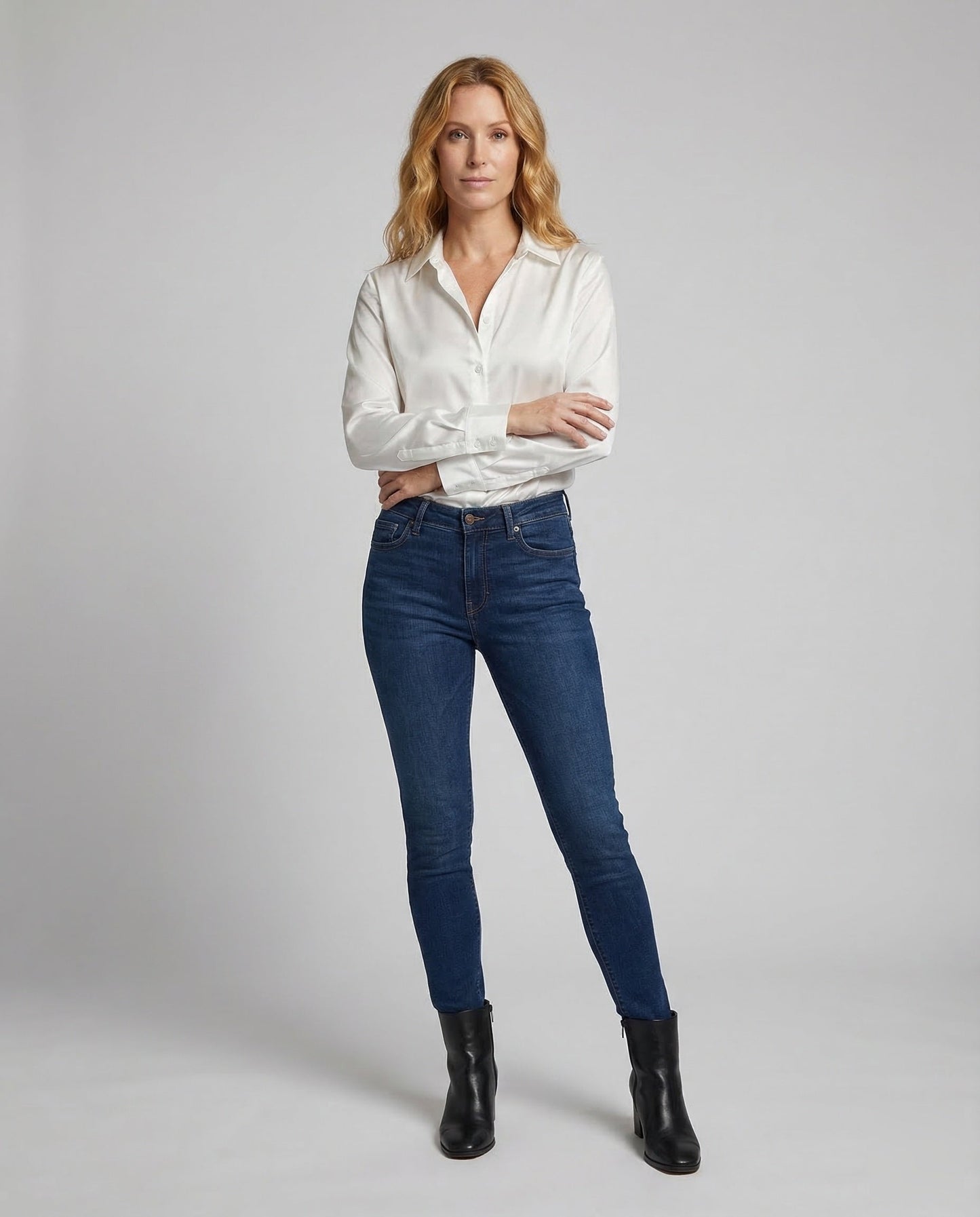 Damen Satinbluse Mit Hemdkragen - Norvielle