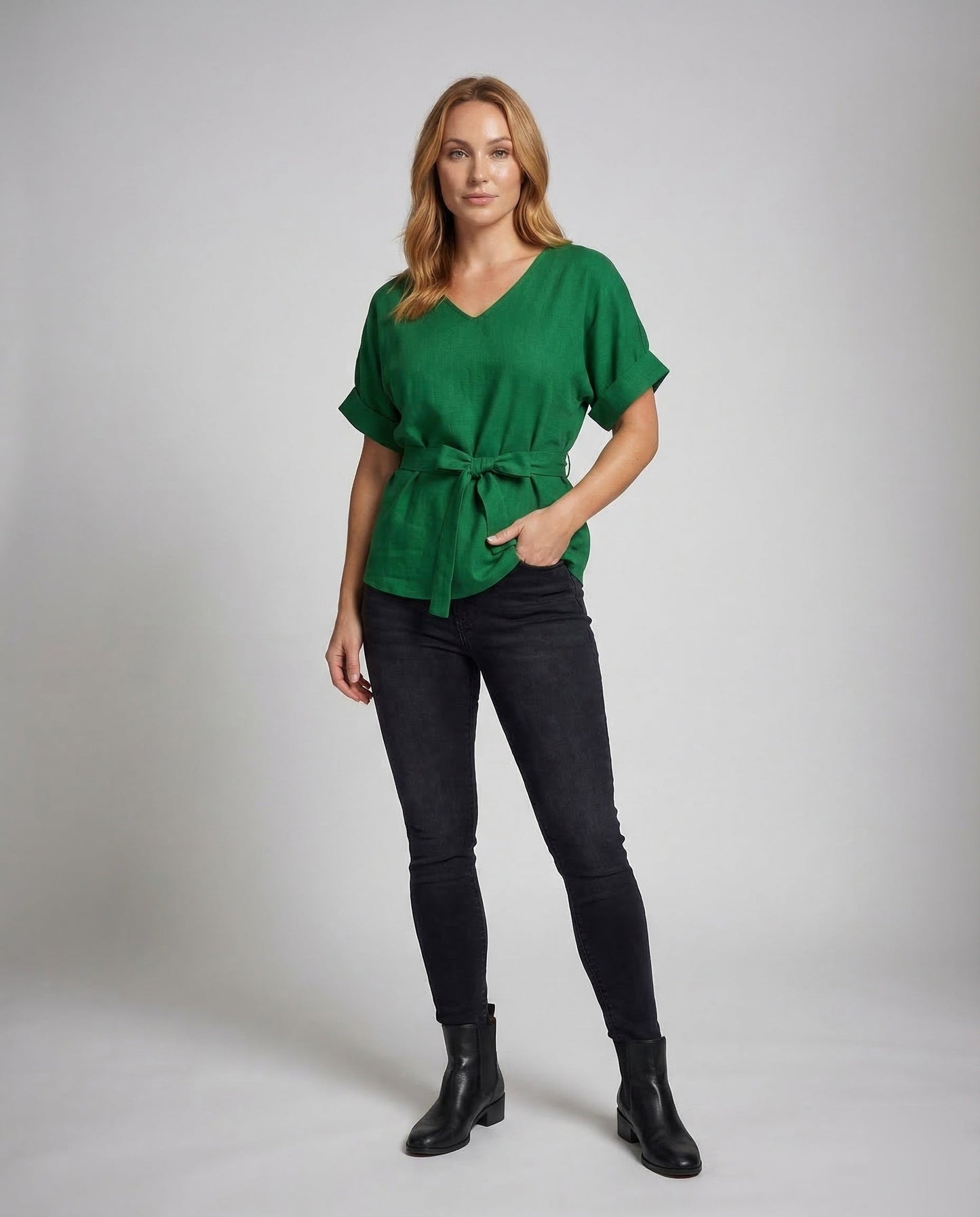 Damen Tunika-Shirt V-Ausschnitt Baumwolle Beige - Norvielle