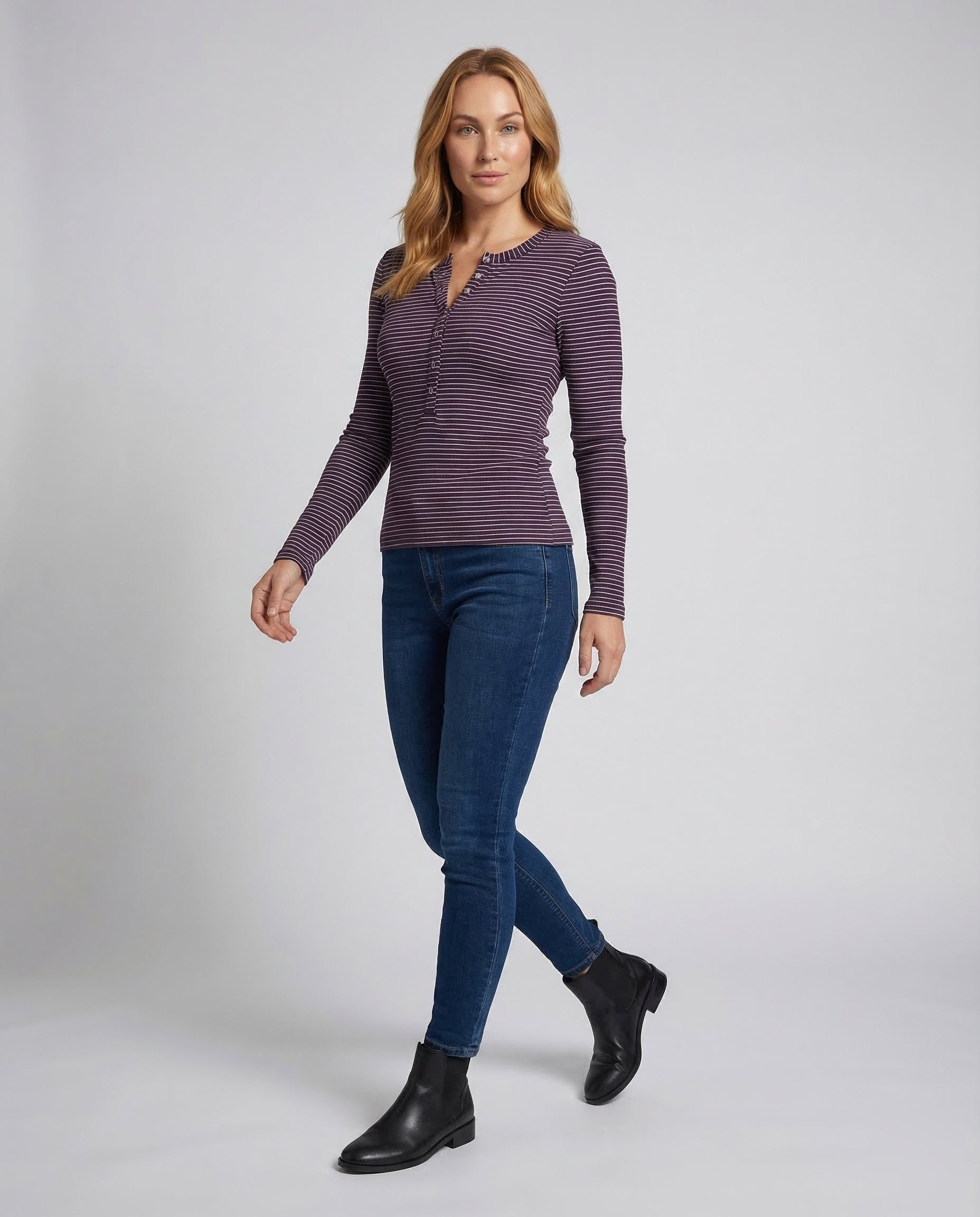 Damen Langarm Rippshirt Gestreift - Norvielle