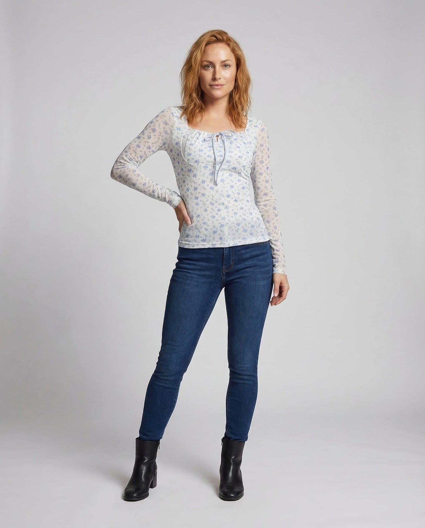 Damen Langarmshirt Atmungsaktives Mesh Blumenmuster - Norvielle