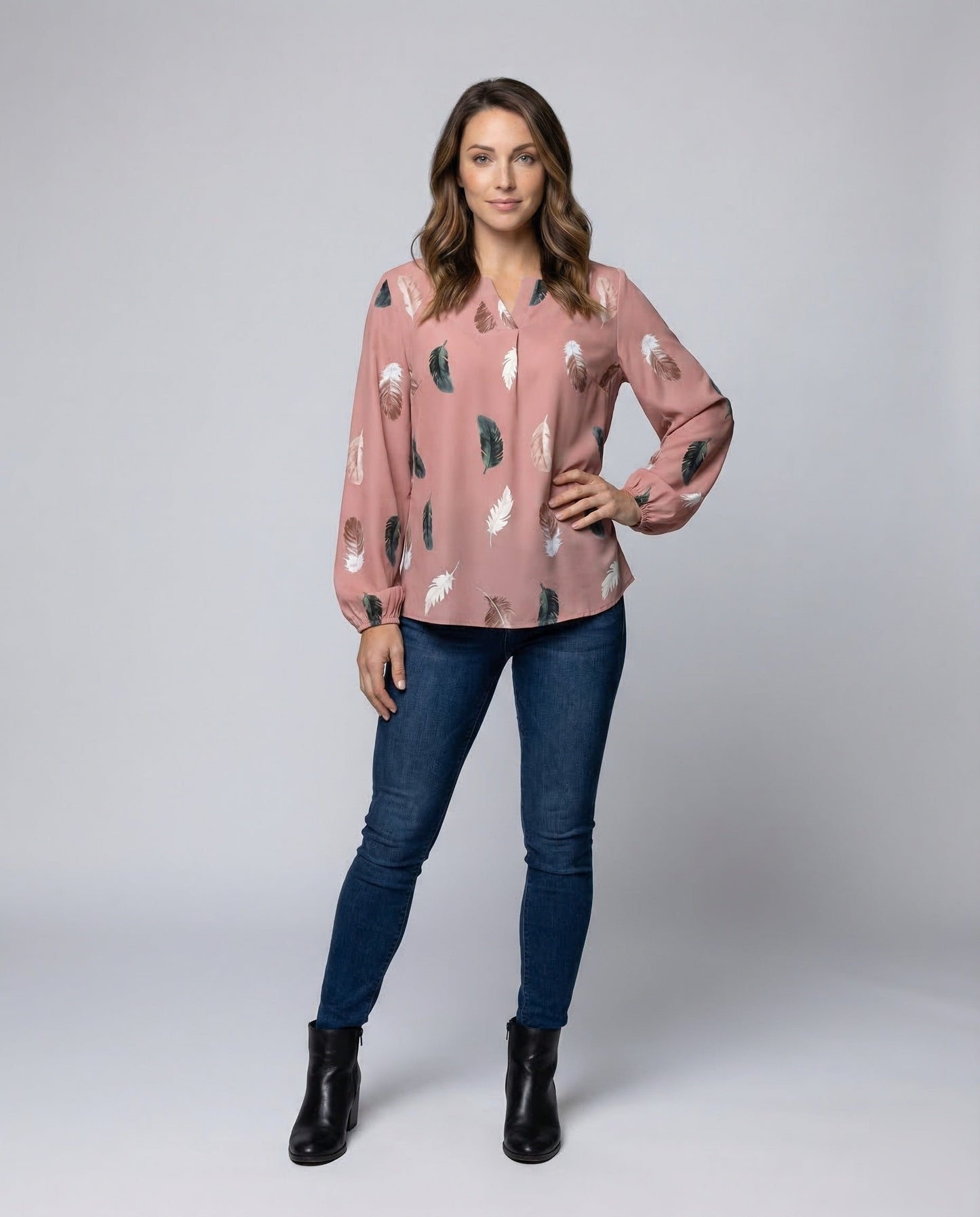 Damen Chiffonbluse Federprint Leicht Fließend - Norvielle