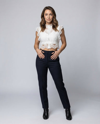 Damen Gehäkeltes Croptop Spitze Weiß - Norvielle