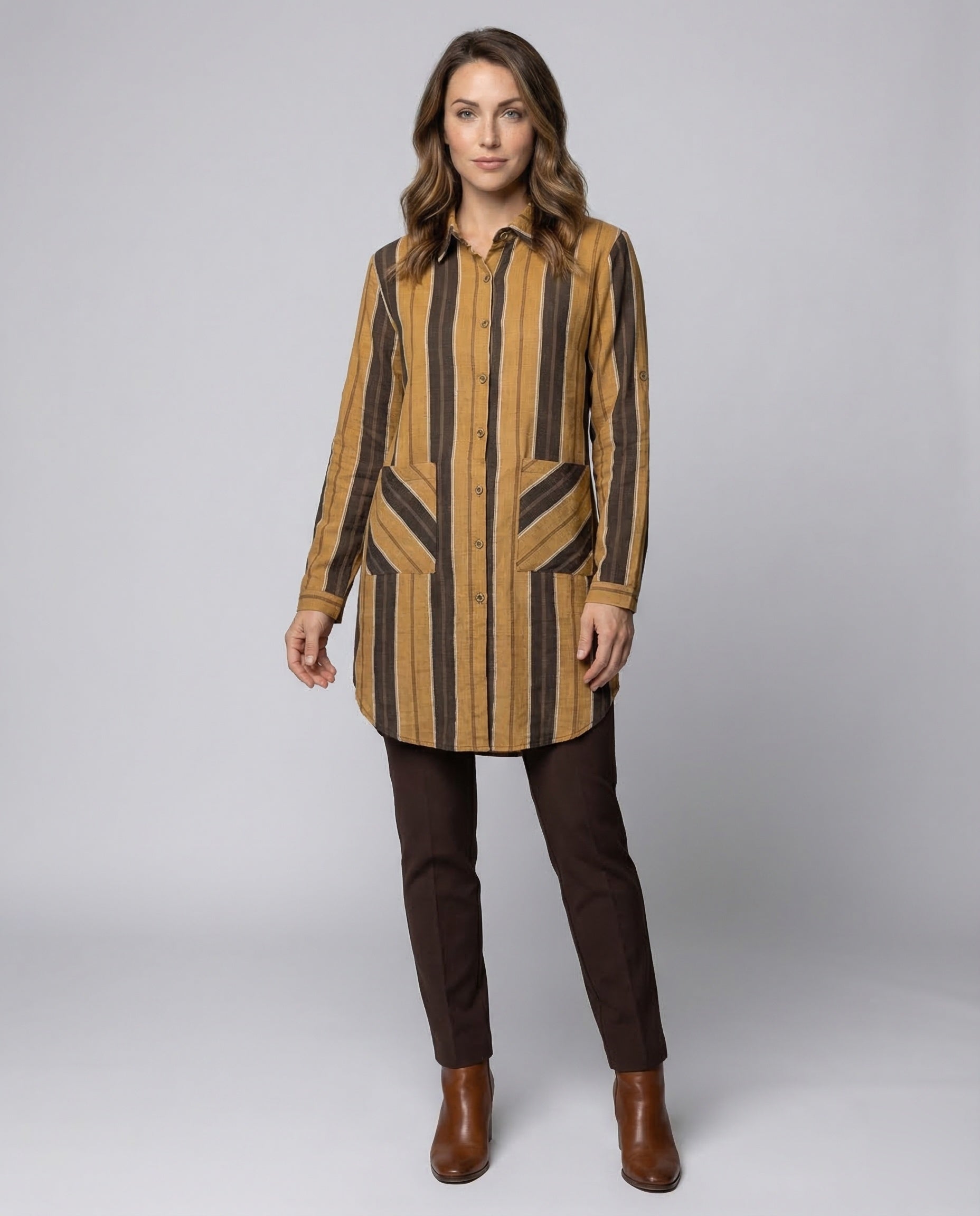 Damen Hemdjacke Gestreift Asymmetrisch - Norvielle
