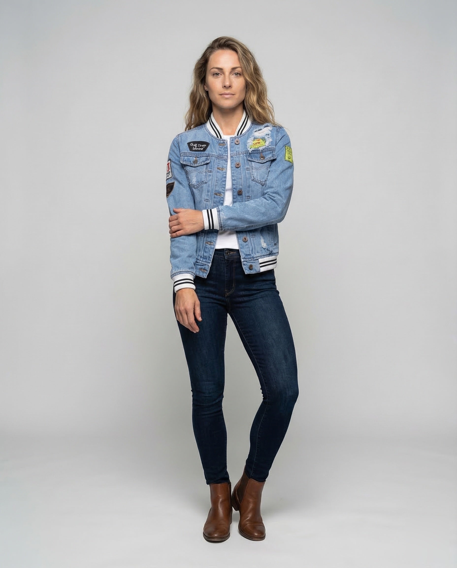 Damen Bomberjacke Jeans Retro-Patchwork - Norvielle