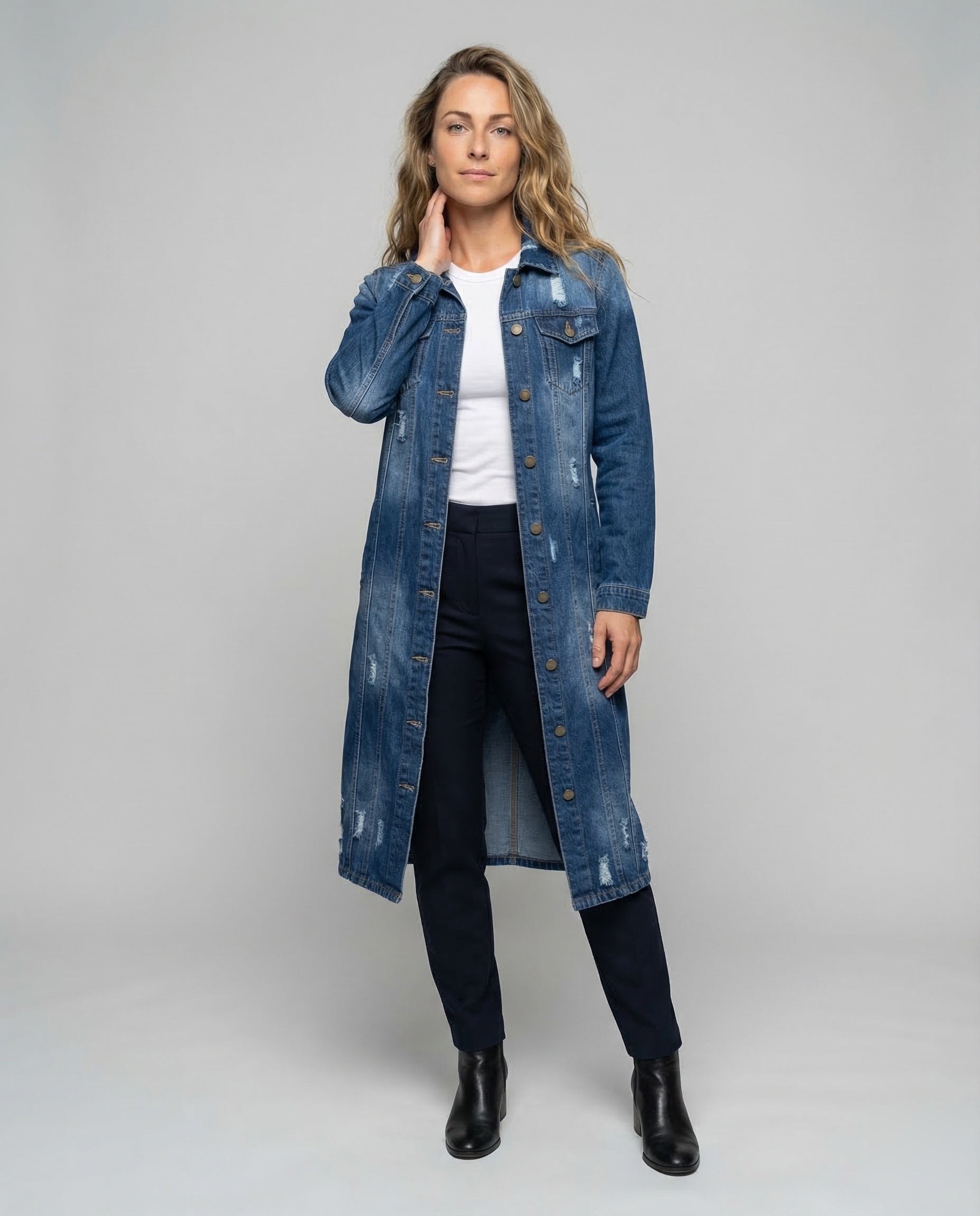 Damen Jeansmidikleid mit Rissdetails - Norvielle