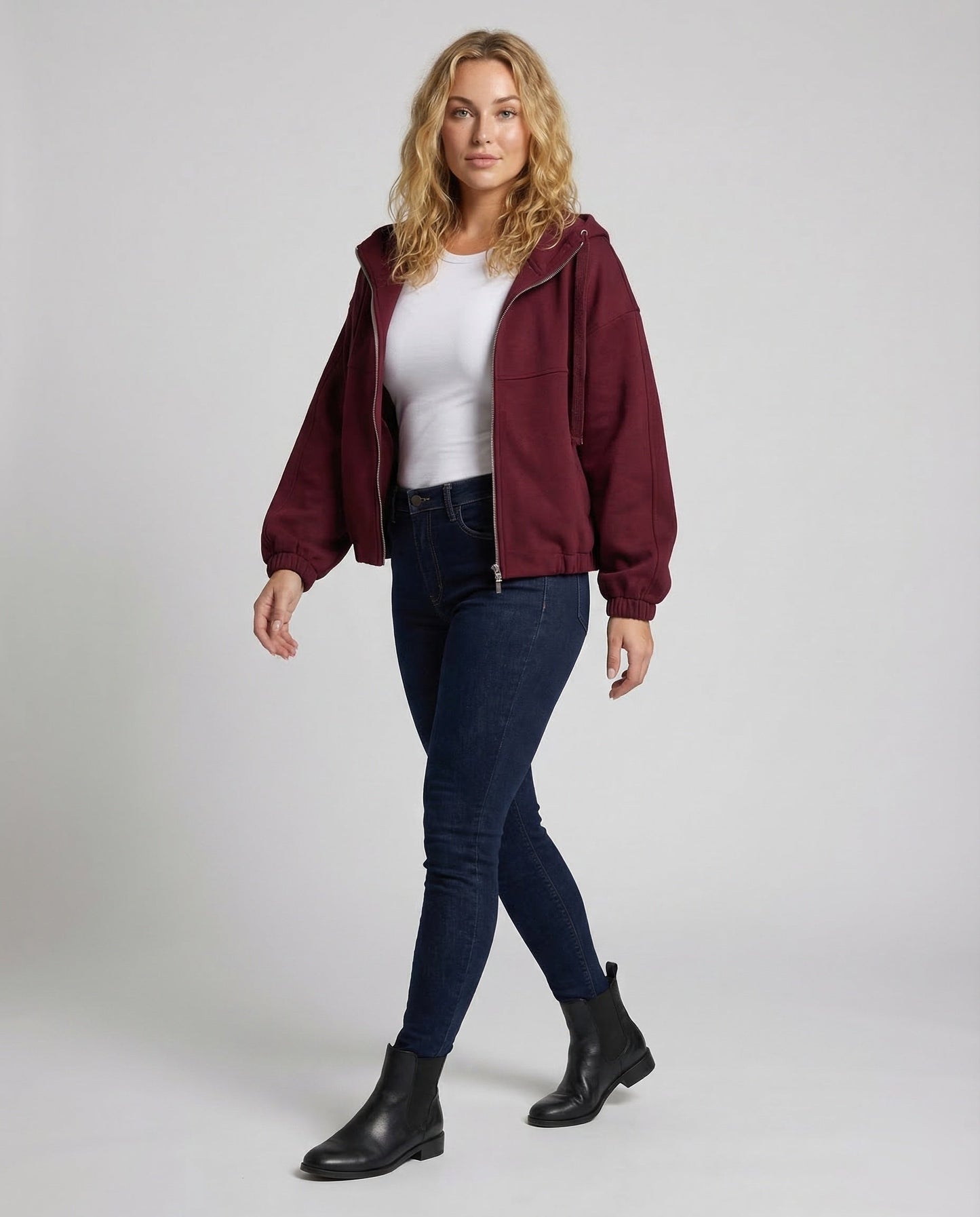 Damen Kastige Kapuzenjacke mit Ballonärmeln - Norvielle
