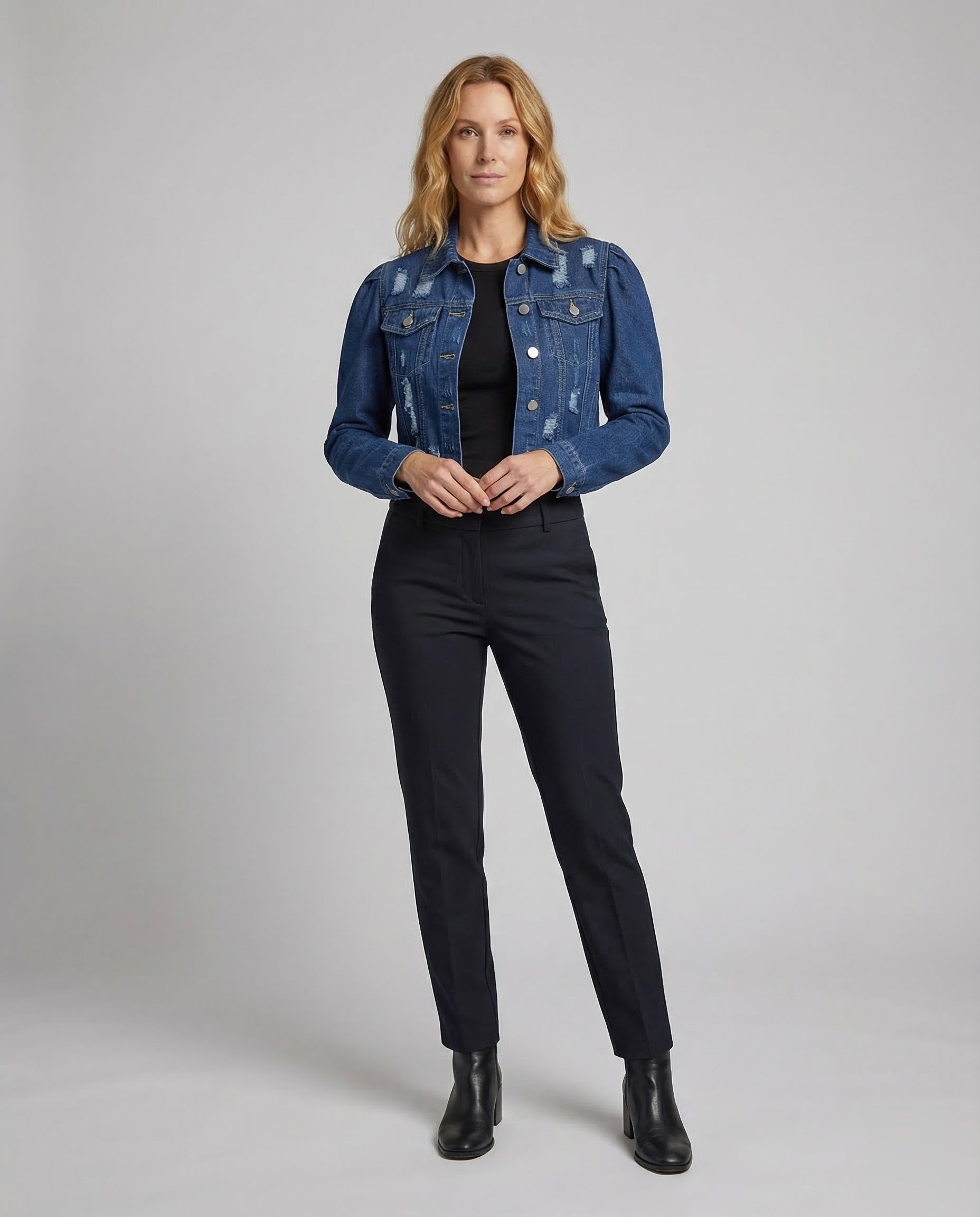 Damen Destroy-Jeansjacke Puffärmel - Norvielle