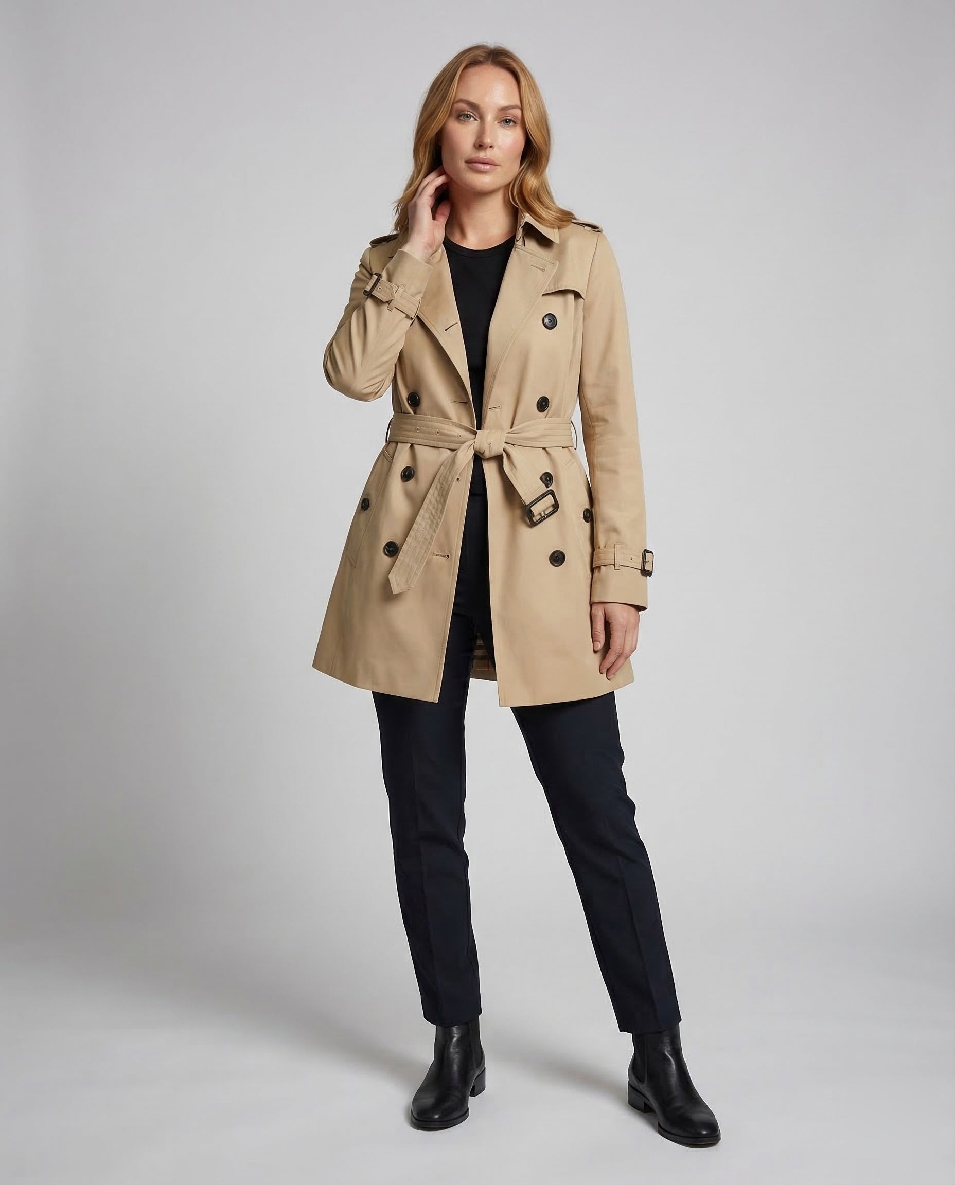 Damen Kurze Trenchjacke Mit Bindegürtel - Norvielle