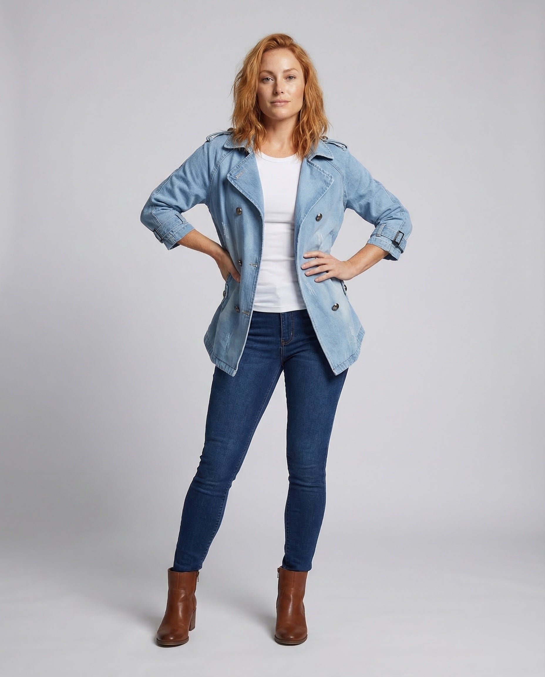 Damen Jeans-Caban Doppeltreihig Epauletten - Norvielle