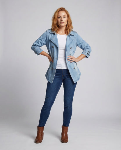 Damen Jeans-Caban Doppeltreihig Epauletten - Norvielle