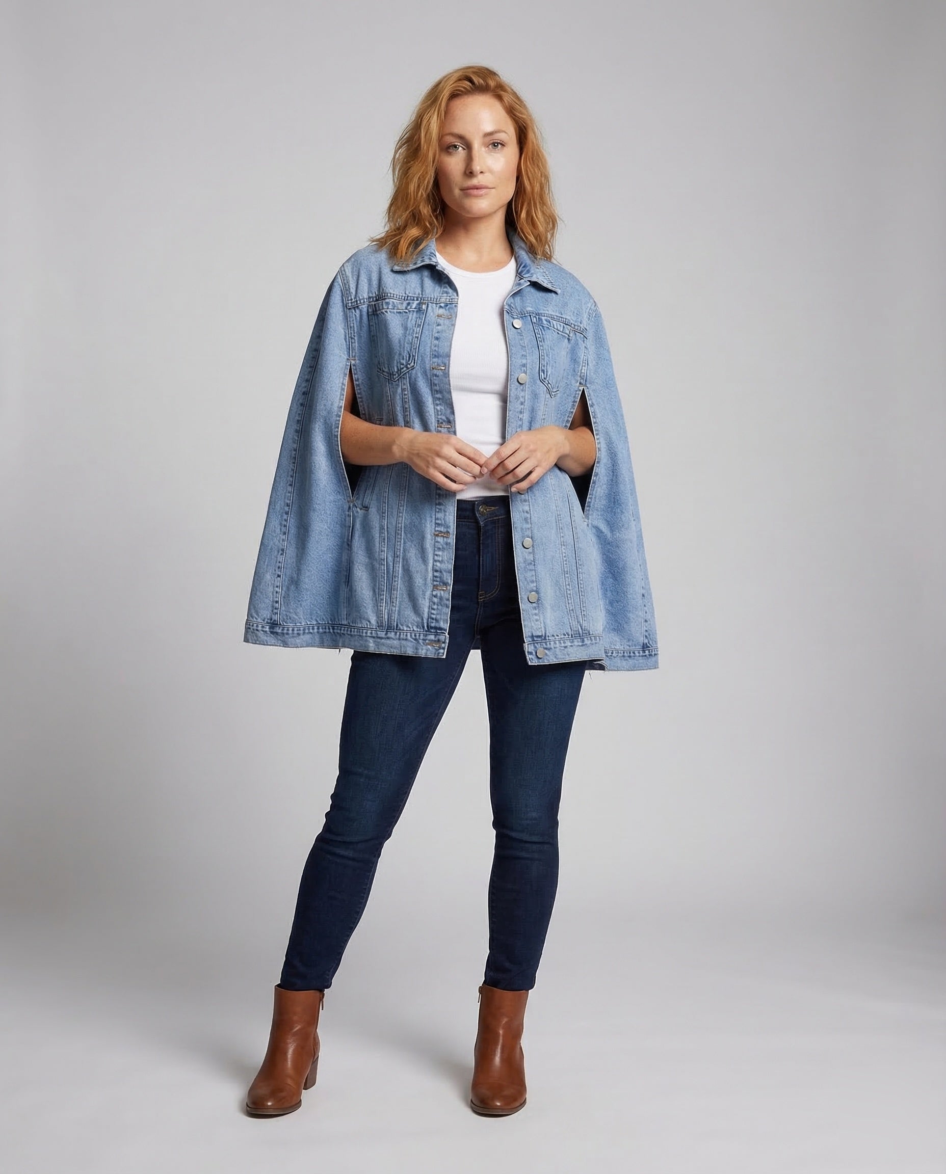 Damen Oversize Jeansmantel mit Cape-Ärmeln - Norvielle