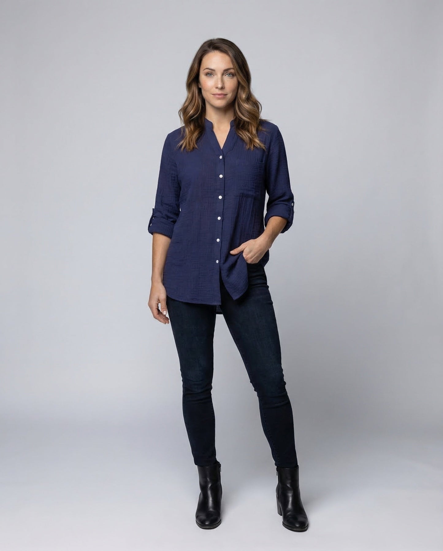 Damen Oversize Hemdbluse Faltenstruktur Weiß - Norvielle