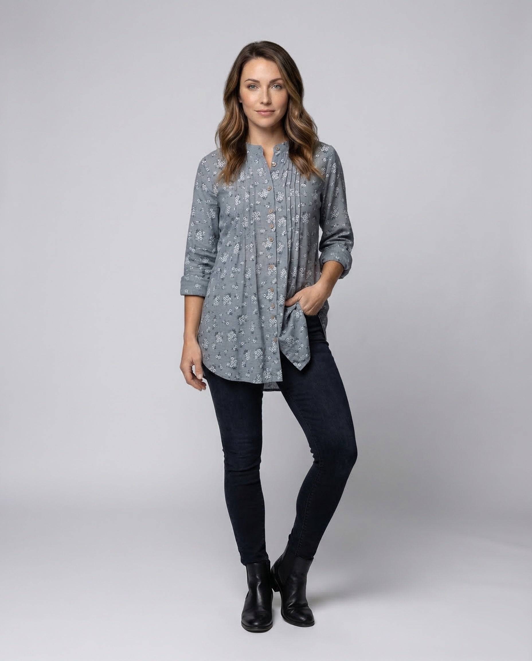 Damen Lange Tunika Bluse Mandarin Kragen - Norvielle