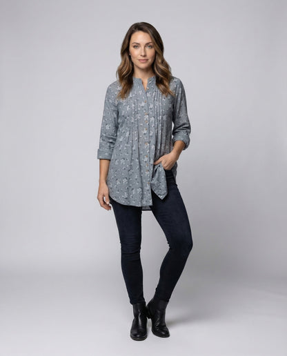 Damen Lange Tunika Bluse Mandarin Kragen - Norvielle