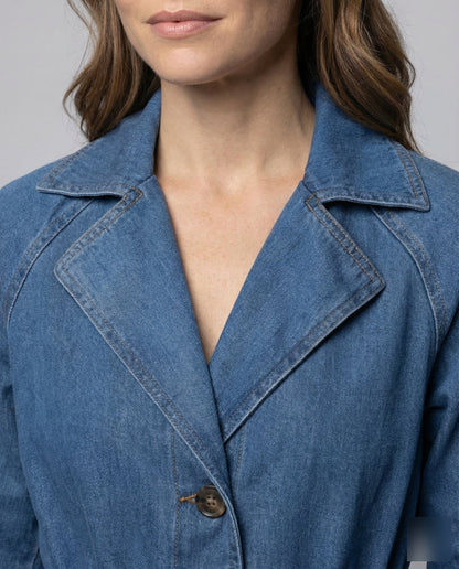 Damen Jeans-Trenchcoat Langer Mantel Mit Taillengürtel