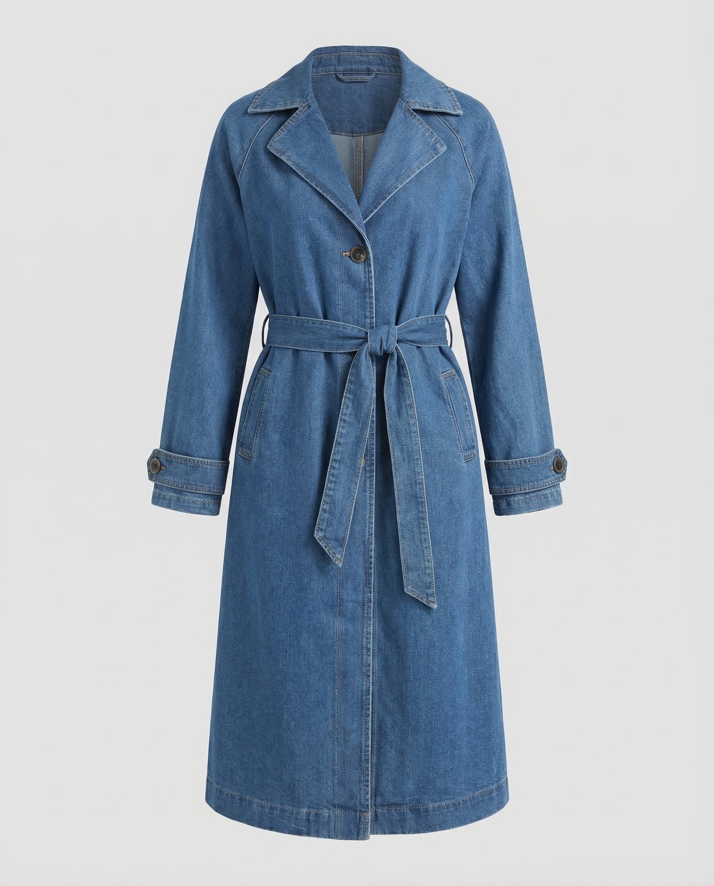 Damen Jeans-Trenchcoat Langer Mantel Mit Taillengürtel
