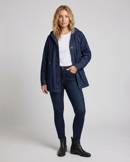 Damen Leichter Denim-Parka Mit Kapuze - Norvielle