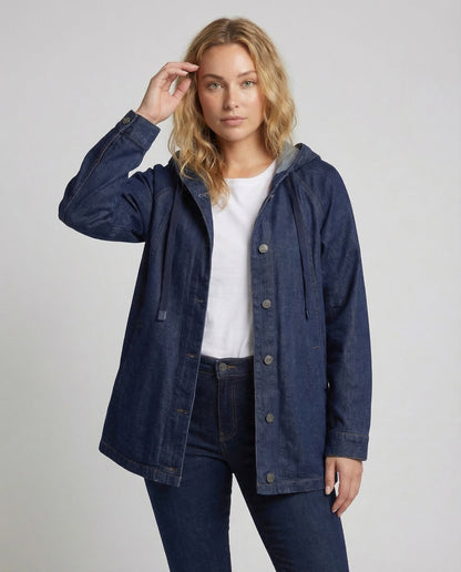 Damen Leichter Denim-Parka Mit Kapuze