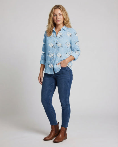 Damen Bluse Baumwollmisch Floraler Print - Norvielle