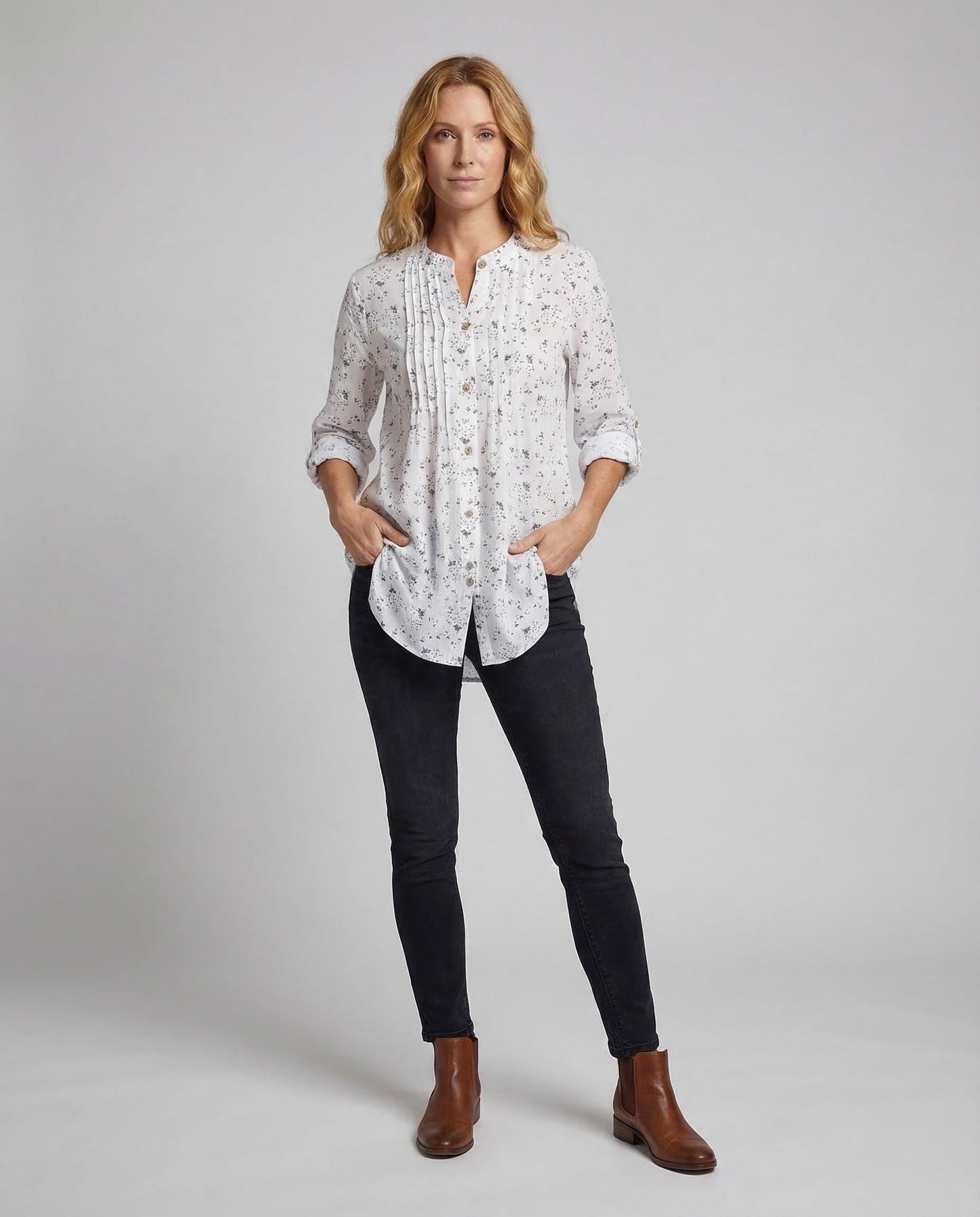 Damen Leinen-Hemdjacke Blumenprint Leicht - Norvielle