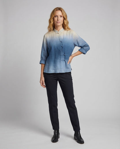 Damen Bluse Leinenmischstoff Ombre-Verlauf - Norvielle