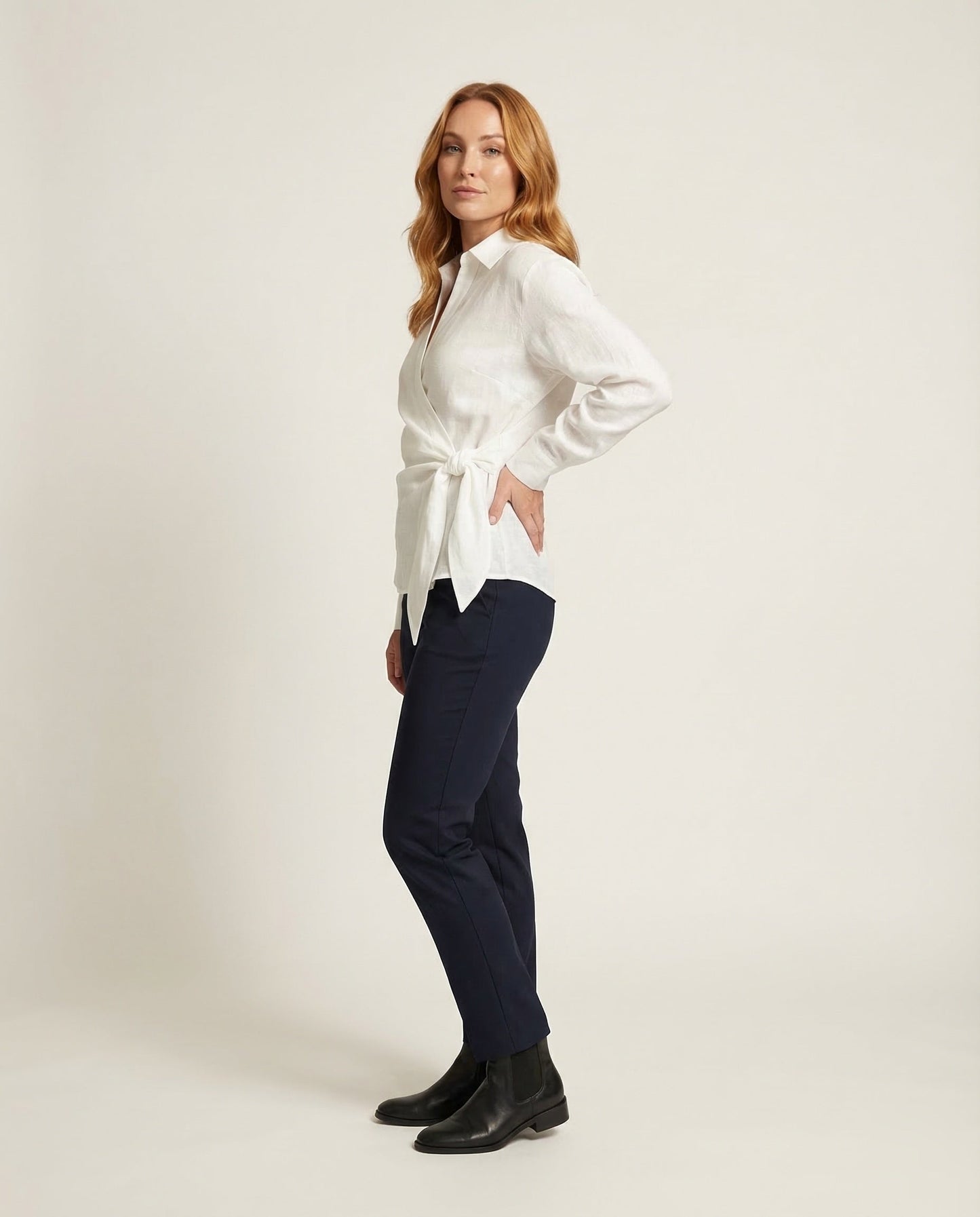 Damen Leinenbluse Mit Taillenband - Norvielle