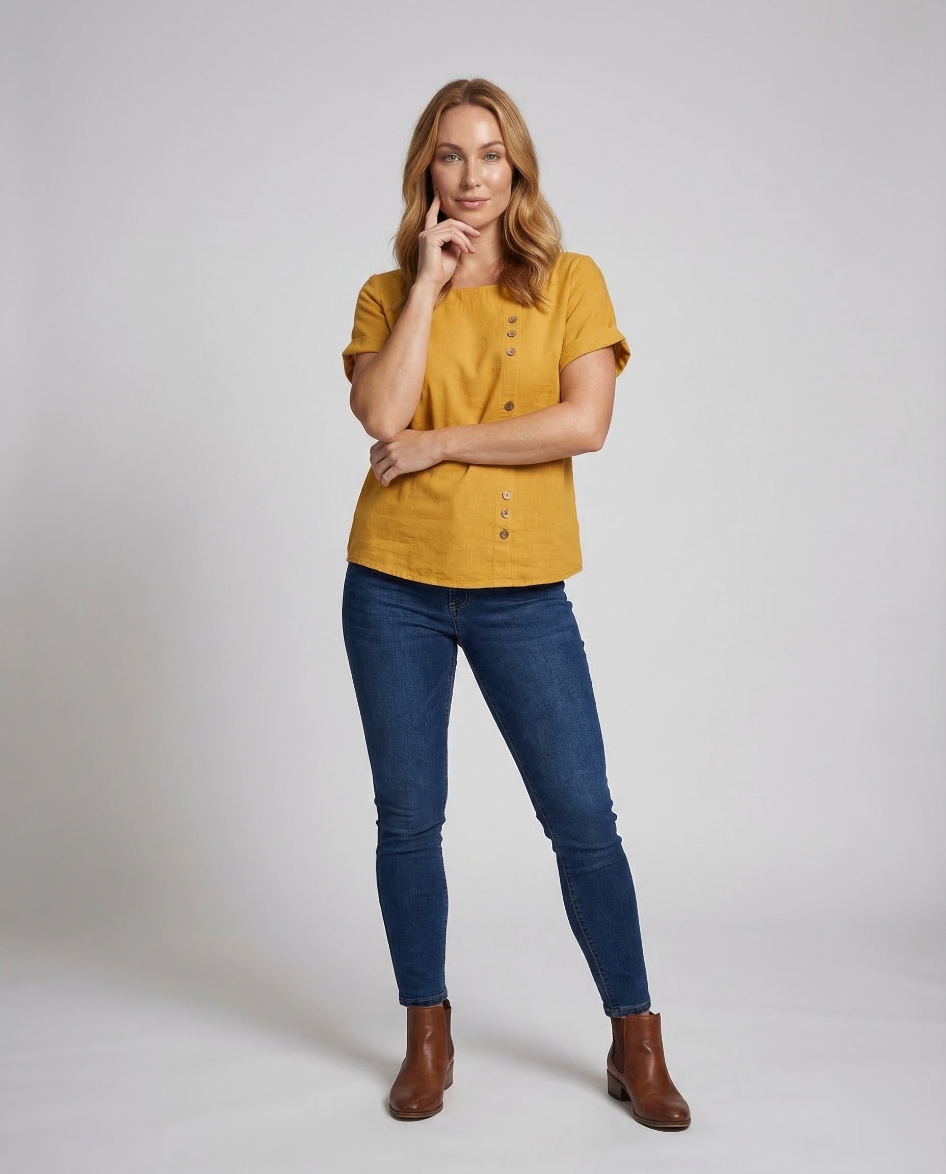 Damen Leinenbluse Asymmetrisch Knopfleiste Weiß - Norvielle