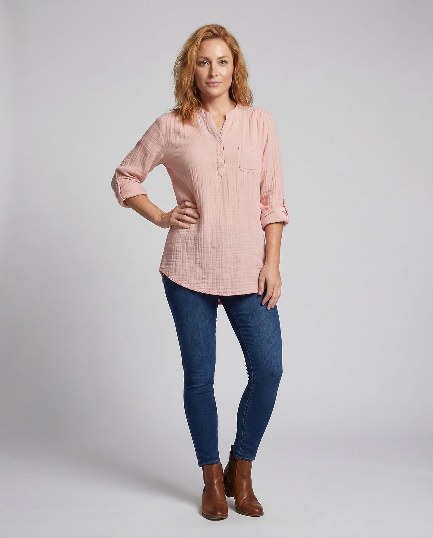 Damen Mulltunika Henley-Stil Baumwolle - Norvielle