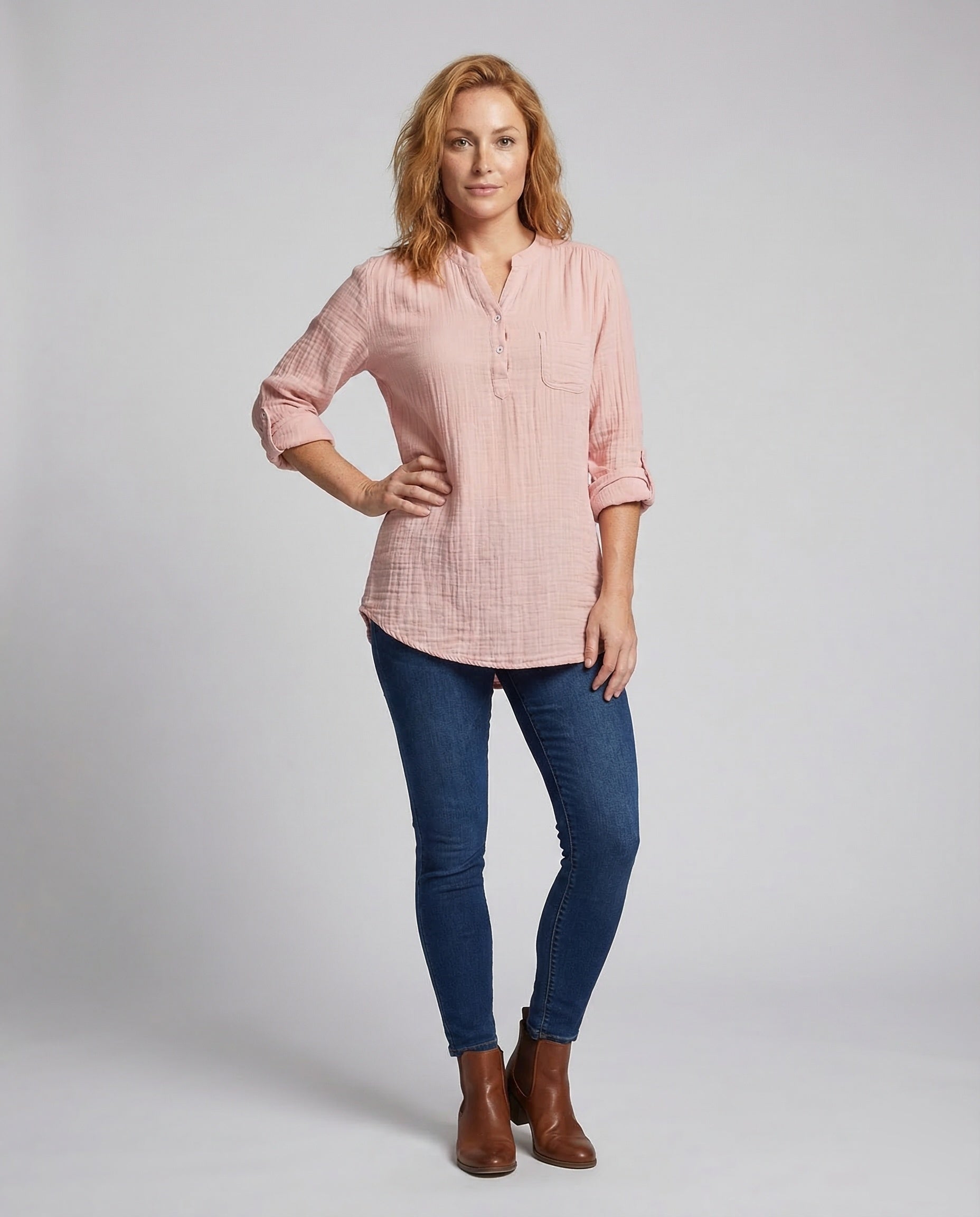 Damen Mulltunika Henley-Stil Baumwolle - Norvielle