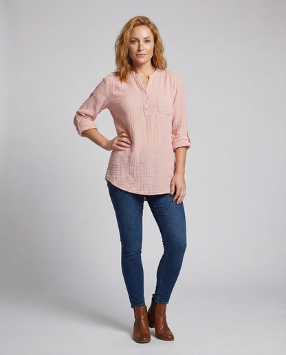Damen Mulltunika Henley-Stil Baumwolle - Norvielle